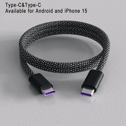 100W Magnetic USB C Charger Cable, 1M Nylon Braided Fast Charging Type C to Type C Cable