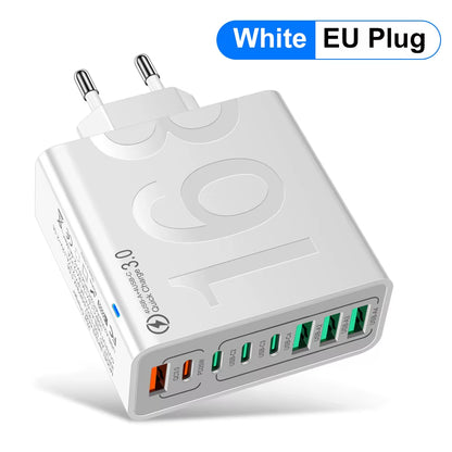 150W Multi-Port USB Fast Charging Wall Adapter for Xiaomi, iPhone, Samsung, Huawei - PD Type C Travel Charger with EU/US/KR Plug Compatibility