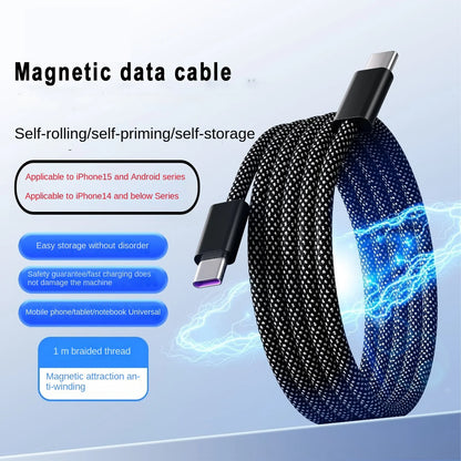 100W Magnetic USB C Charger Cable, 1M Nylon Braided Fast Charging Type C to Type C Cable