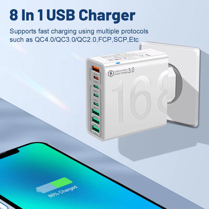 150W Multi-Port USB Fast Charging Wall Adapter for Xiaomi, iPhone, Samsung, Huawei - PD Type C Travel Charger with EU/US/KR Plug Compatibility