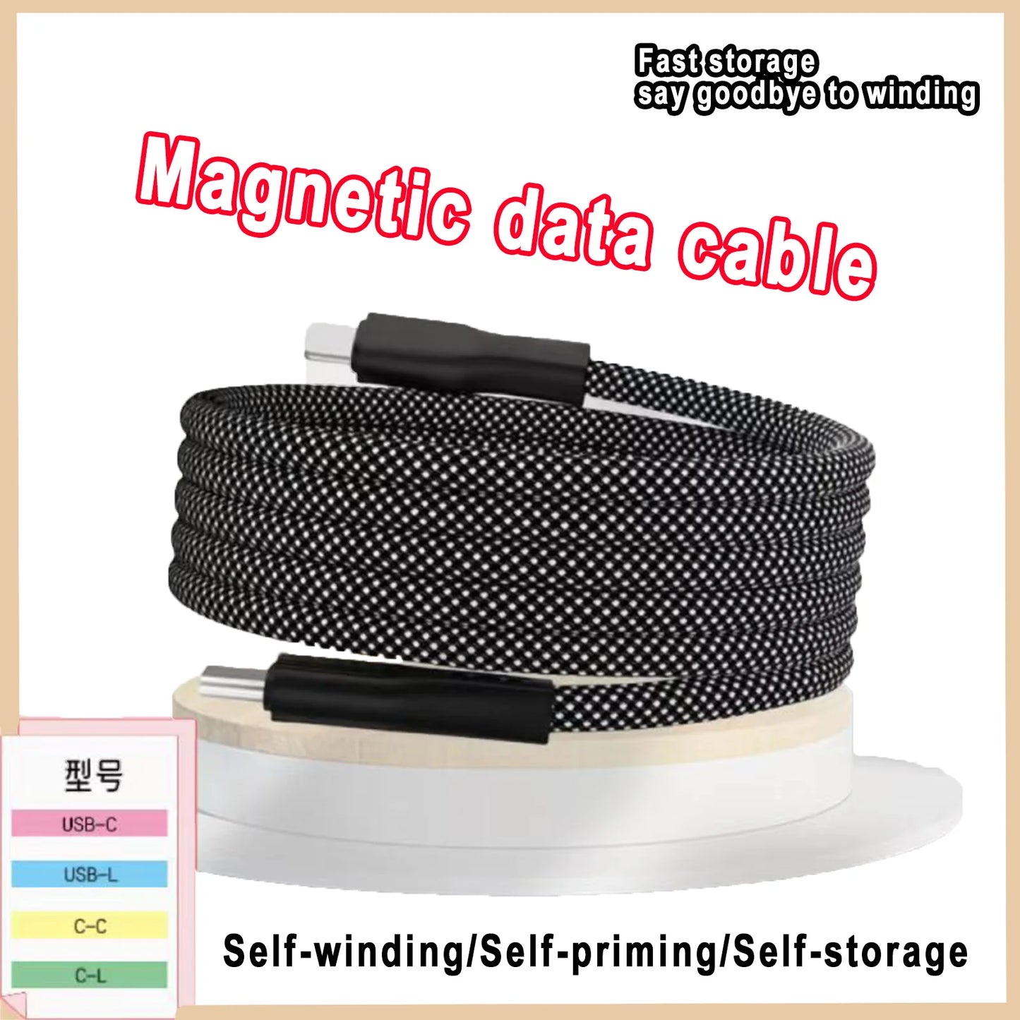 100W Magnetic USB C Charger Cable, 1M Nylon Braided Fast Charging Type C to Type C Cable